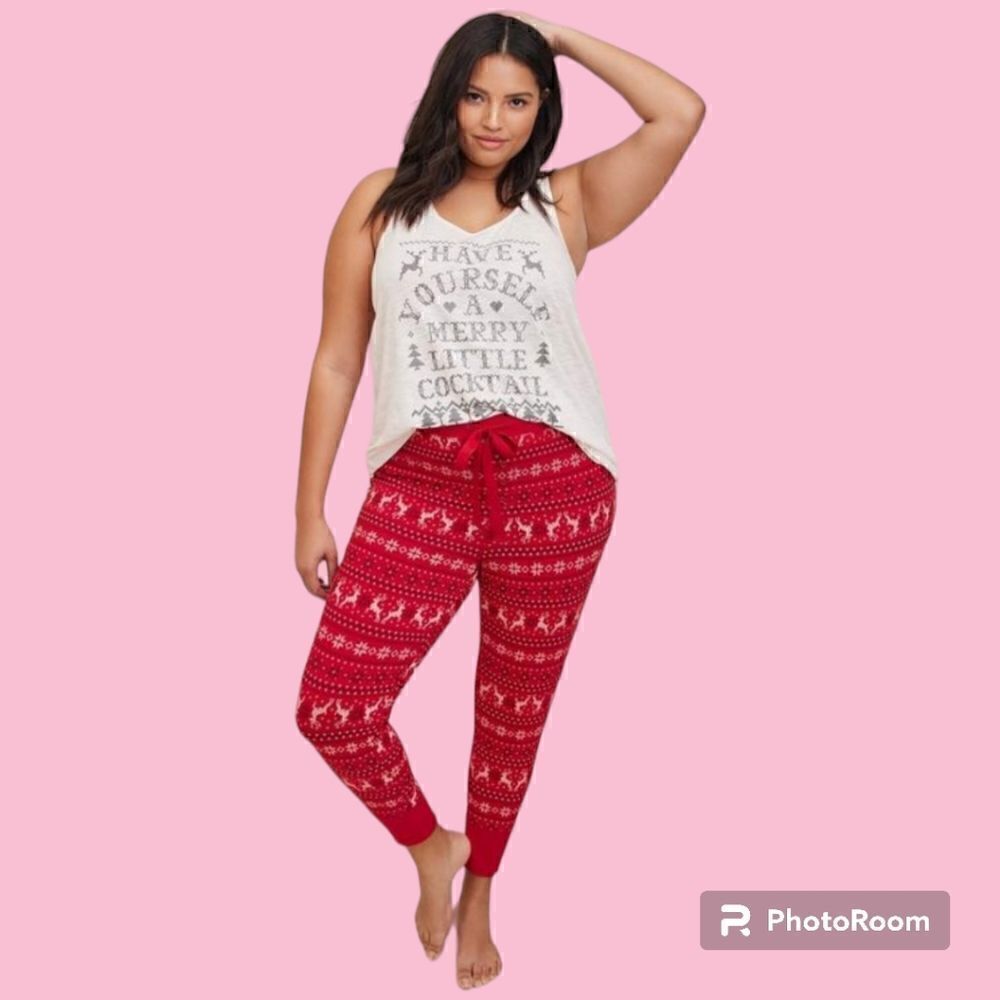 5X 28W Torrid Red Fairisle Foxy Legging Pajama Pant Set Cocktail Tank Racerback